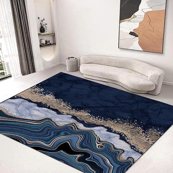 Abstract Area Rug Carpet Mat 5'x6'for Bedroom Living Room Kids Room Home Decor Indoor Rugs Mat Non Slip Golden Marble Blue Navy