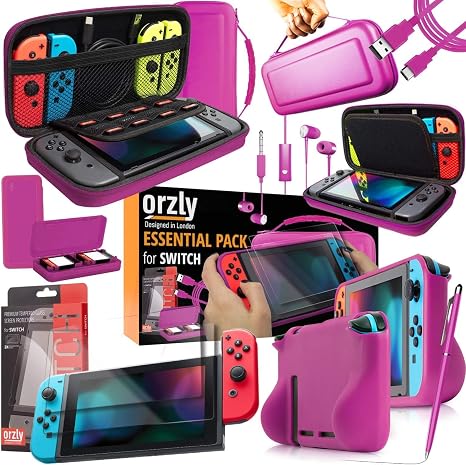 Orzly Essential Accessories Bundle for Nintendo Switch 1 & OLED, Pink