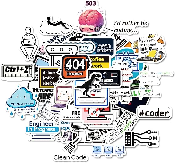 50Pcs Programming Stickers Pack, Waterproof Funny Decal for Programmers, Developers, Engineers, Hackers, Coders, Graffiti Stickers for Laptop, Computer, Kindle, Water Bottle, Journal Scrapbook