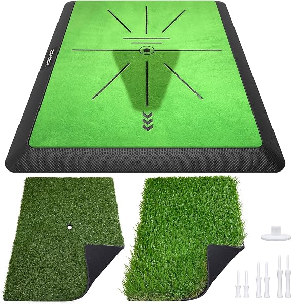 COSPOPTIC Golf Hitting Mat with Swing Path Feedback, Heavy-Duty Rubber Base Anti-Slip Golf Training Mat, Extra Replaceable Surface, Portable Practice Mat for Home Office Garage Yard Indoor Outdoor