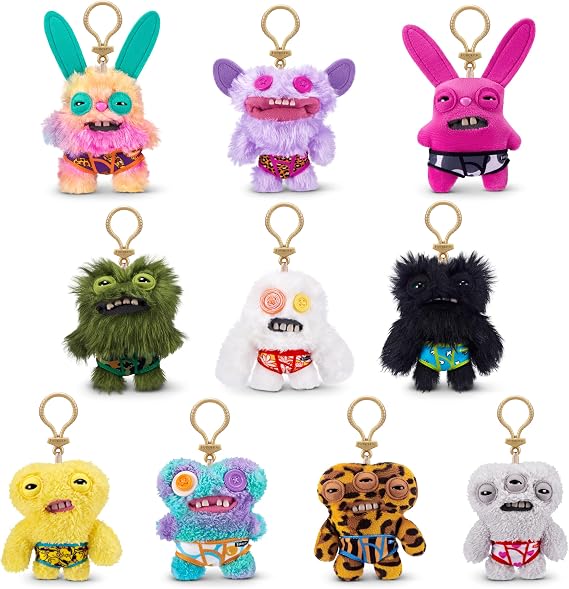 Fuggler Key Rings Series 4 by ZURU Funny Ugly Monster, Plush, Collectible, Toy (3 Pack)