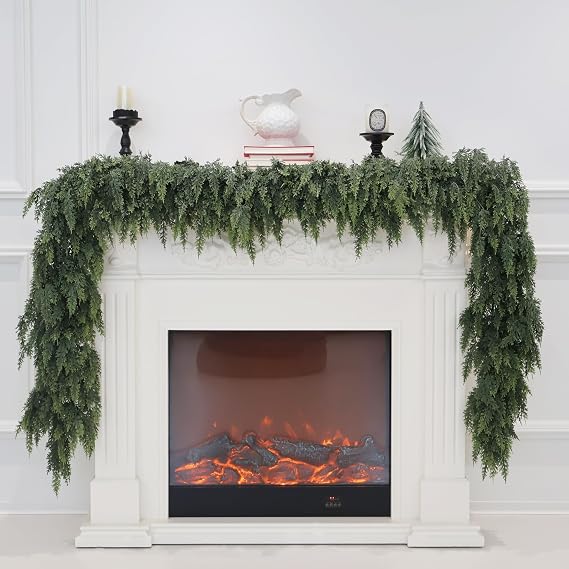 9FT Christmas Cedar Garland Real Touch Greenery for Mantle Decor