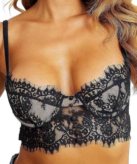 Lace Bralettes for Women Low-Necked Camisoles Lingerie Adjustable Strap Double-Layered Crop Tank Top