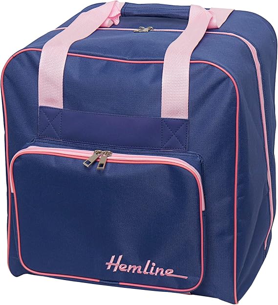 Hobby Gift Overlocker Serger Machine Storage Travel Bag- Polyester Padded Carrying Bag - Pockets for Extra Accessories Storage (d/w/h) 39 x 32 x 36cm, Navy & Pink