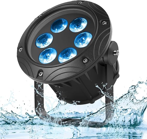 Waterproof Par Lights Stage Lights, RGBW 4in1 6LED DMX Sound Activated Control Metal Uplighting for Outdoor Concert Club Music Show Garden Wedding Church Party (1 Pack)