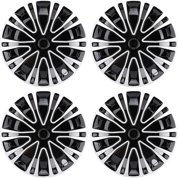 Shkalacar 4pcs 15in Hubcaps Car Wheel Trims, R15 Wheel Covers R15 Rim Caps Snap On Universal Fit for 15in Steel Wheels with ABS Material On Design for Most Cars Truck SUV (Silver Black)