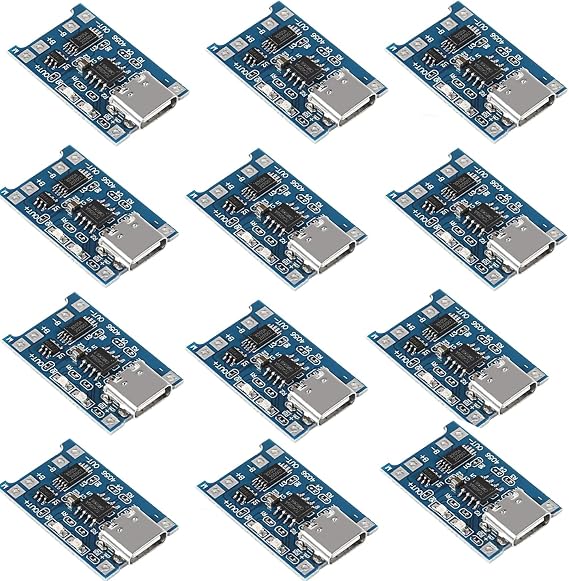 TP4056 Type-C USB 5V 1A 18650 Charger Module Li-ion Charging Board TC 4056A with Dual Protection Functions(Pack of 12)