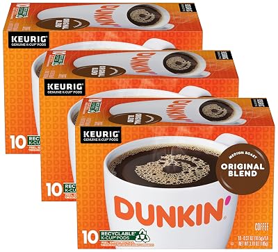 Dunkin Original Blend Medium Roast Coffee, 10 Keurig K-Cup Pods Pack of 3