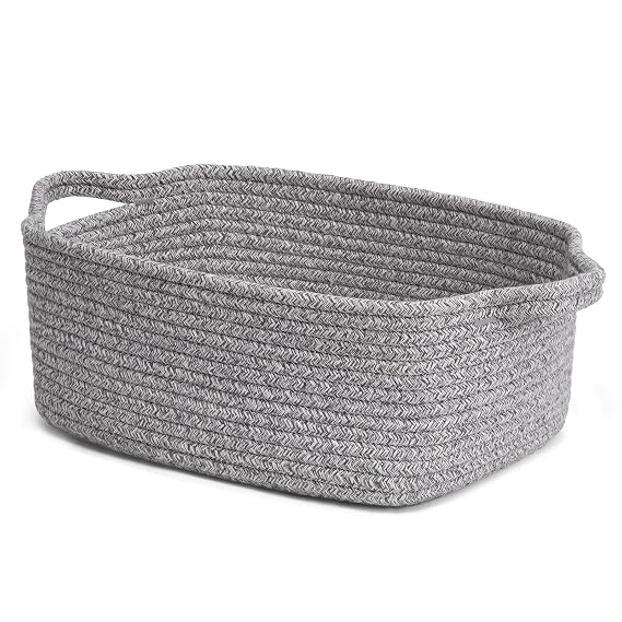 CHICVITA Small Woven Rope Gift Basket, Decorative Boo Basket, Grey | 13" x 10" x 5", Storage Baskets for Baby Shower & Nursery Essentials, Shelf & Closet Organization, Built-In Handles