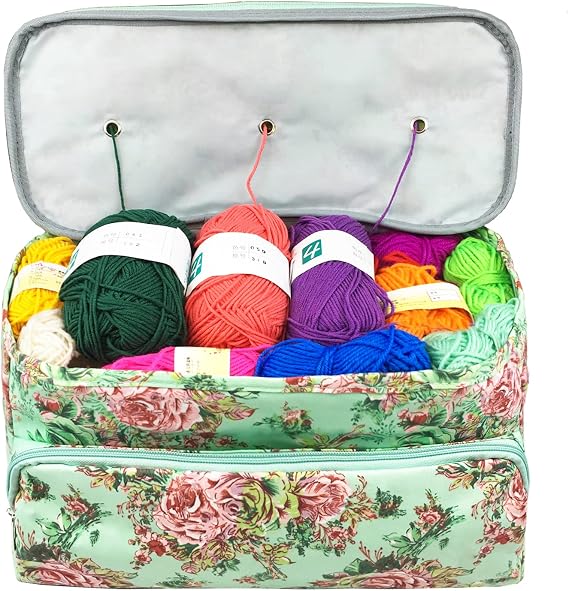 Weabetfu Knitting Bag Large Size,Yarn Storage Organizer Tote Bag Holder Case Cuboid with Zipper Closure and Pocket for Knitting Needles Crochet Hooks Project Accessories,Easy to Carry(Up to 14 Inch)