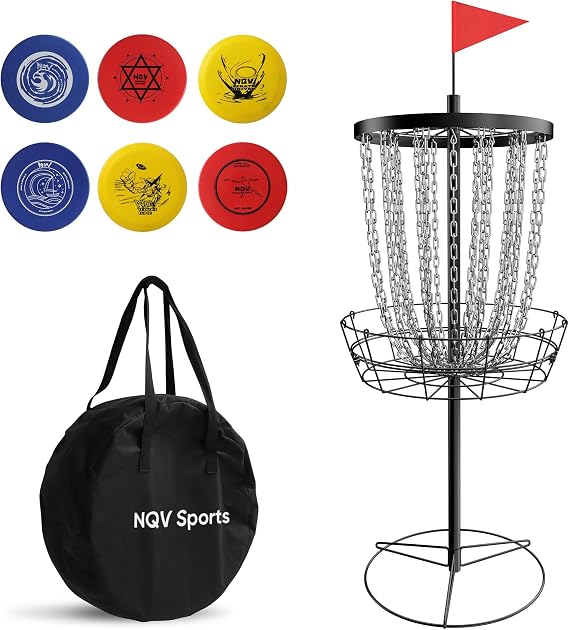 Disc Golf Basket,Heavy Duty 24 Chain Portable Target with 6pcs Disc Golf Discs and Transit Bag