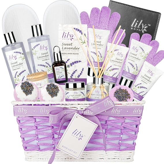 18Pcs Spa Basket, Bath Gift Set, Lavender Spa Gift Baskets for Women & Her | Bath and Body Gift Baskets, Bath Collection for Mother's Day, Christmas, Birthday, Valentine's Day, Spa Present for Mom