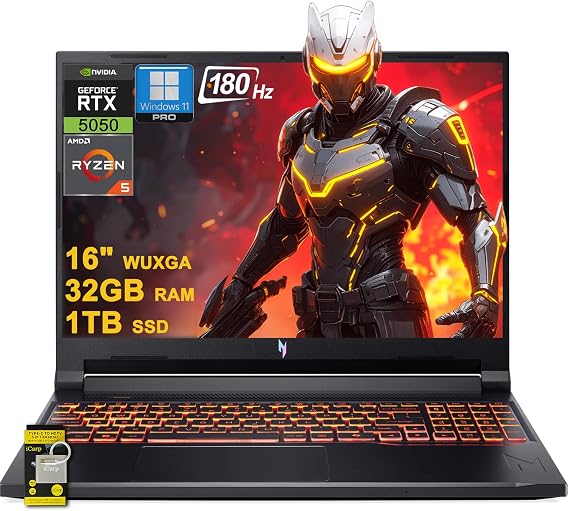 Acer Nitro V 16 AI Gaming Laptop 16" WUXGA IPS 180Hz AMD Zen 4 6-core Ryzen 5 240 32GB DDR5 1TB SSD GeForce RTX 5050 (Up to 421 AI Tops) Backlit Win11Pro ICP Acc