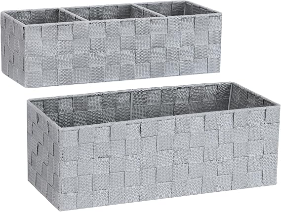 Bathroom Baskets Organizer, Toilet Tank Baskets Organization Containers Woven Small Basket Decor Storage Holder for Organizing Dresser Bathroom Countertop, Set of 2 (Light Gray), AG3001102