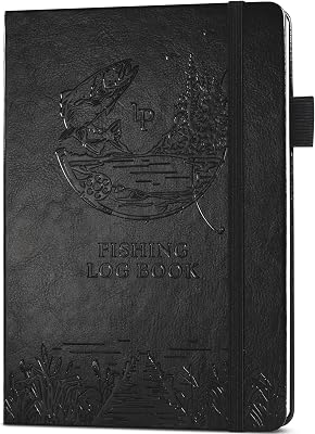 Legend Fishing Log Book Fisherman Journal Notebook to Record Catches & Trip Info Fishing Essentials, Equipment & Gifts for Men Black Debossed