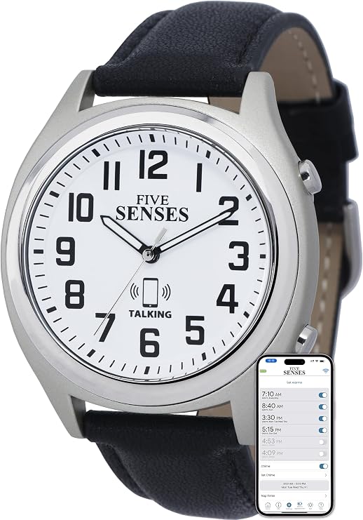 FIVE SENSES - Smart Atomic Talking Watch for Visually Impaired - App Controlled Second Generation Atomic Talking Wrist Watch for Blind and Seniors - Large Numbers Watch with Expansion Band 1739B