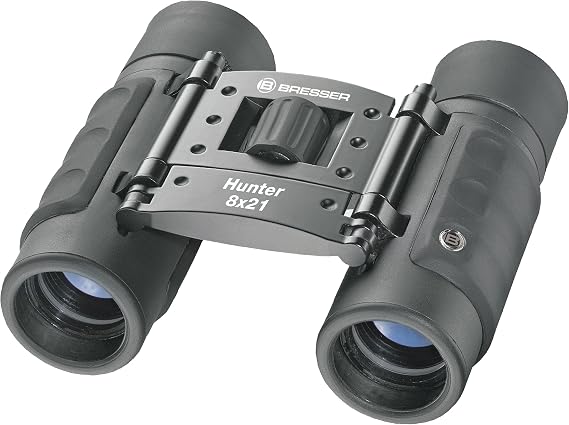 Bresser Hunter 1110821 8 x 21 Binocular (Black) | 8x magnification, compact and lightweight, suitable for glasses wearers, fully coated optics, BK7 glass, rubber armouring