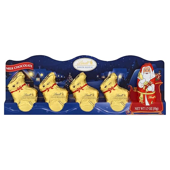 Lindt LINDOR Milk Chocolate Holday Figure Santa Claus and Reindeer Hollow, 1.7 oz