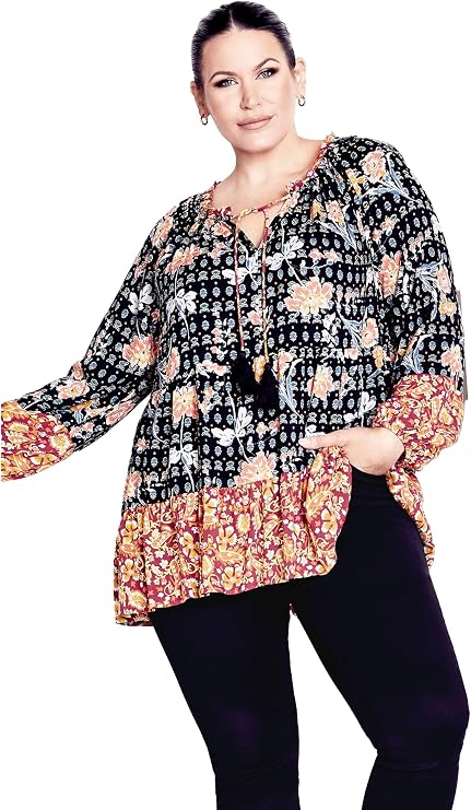 Avenue Imari Empire Waist Spliced Top