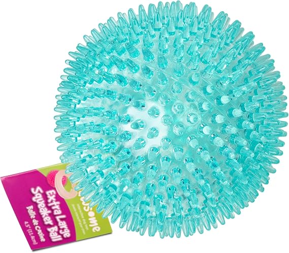 GnawsomeTM 4.5 Spiky Squeaker Ball Dog Toy - Extra Large, Cleans Teeth and Promotes Good Dental and Gum Health for Your Pet, Colors will vary, 4.5"