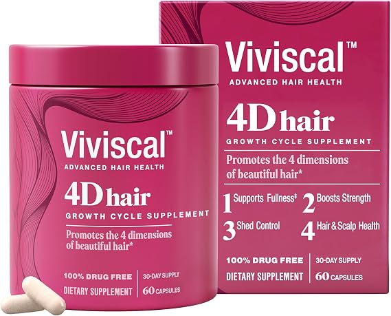Viviscal 4D Hair Growth Cycle Supplements for Women, 60 Count | Full, Strong, and Healthy Hair, Made with Keratin, Vitamin A, Biotin, Zinc, 30 Day Supply