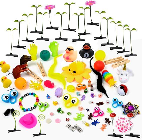 KANDI BAR festival trinkets | 100+ pieces variety pack: sprouts, ducks, finger puppets, tiny hands, babies, googly eyes, squish toys & more | wear & trade at every rave & music festival...