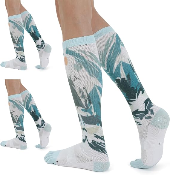 Compression Toe Socks for Men and Women Athletic Running Knee High Five Finger Socks