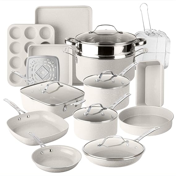 GRANITESTONE Ceraluxe 20Pc Pots and Pans Set Non Stick Ceramic Cookware Set