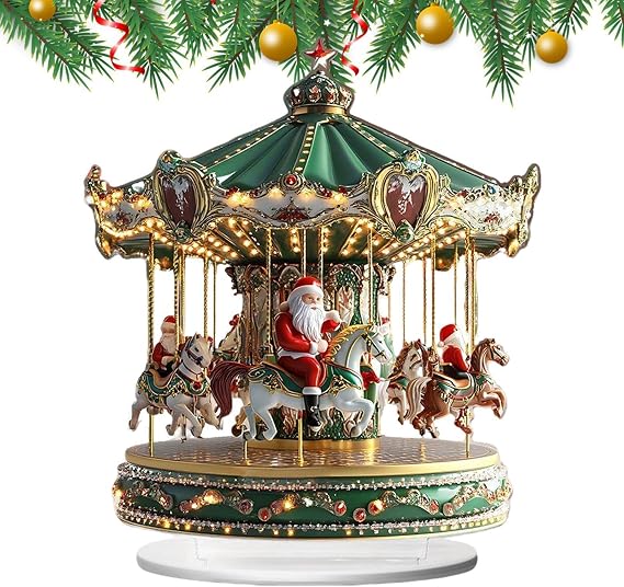 Mr Christmas Carousel | 2D Acrylic Table Centerpieces | Merry Christmas Scene Figurine - for Holiday Living Room Bedroom Kitchen Office Indoor Porch Apartment
