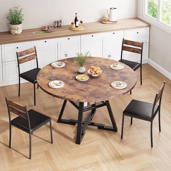 Jocoevol Round Dining Table 120cm, Wooden Kitchen Tables