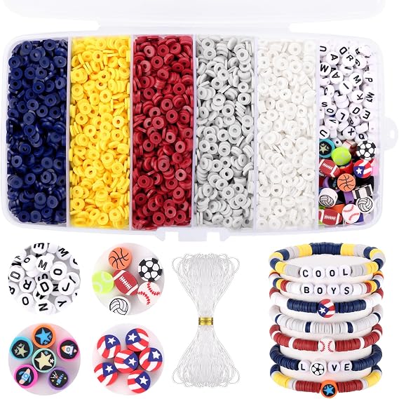 5134 Pcs Bracelet Making Kit for Boys,Funtopia Red White Blue Clay Beads