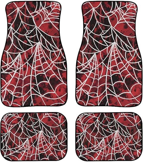 HUIACONG Black Red Spider Web Car Floor Mats Heavy Duty 4 Piece, Men Women Rubber Front Rear Car Mats Carpet Universal Fit Sedan SUVs Truck Vans All Weather