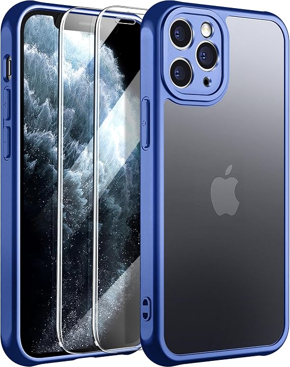 [3 in1 for iPhone 11 Pro Case, [Anti-Yellowing] [Military-Grade Protection] [with 2 pcs Screen Protector] Full-Body Protective Phone Case. (Blue)