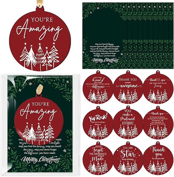 Suzile Christmas Appreciation Gift Christmas Ornament, Red, 50 Set