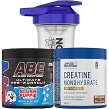 Applied Nutrition Bundle ABE Pre Workout 375g + Creatine 250g + 700ml Protein Shaker | All Black Everything Pre Workout Powder, Energy & Performance with Creatine, Beta Alanine (Slush Puppie)