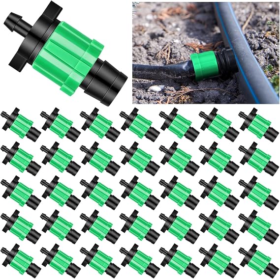 Frienda 50 Pcs Drip Tape Connector Fittings 1/4" Barb to 5/8" Tubing, Green
