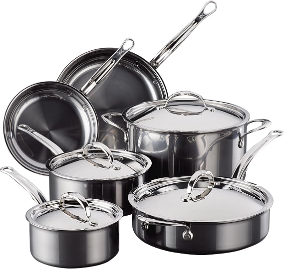 Hestan NanoBond Molecular Titanium Stainless Steel 10-Piece Cookware Set - PFAS-Free - Induction Compatible, Dishwasher Safe, Oven & Grill Safe to 1050F, Handcrafted in Italy