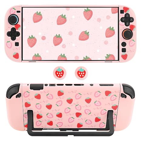 RHOTALL Strawberry Dockable Case for Nintendo Switch 2 2025, Pink Protective PC Shell Case, Slim Design Cute Controller Cover with Detachable Joycon Compatible with Switch 2 7.9 Inch, for Girls