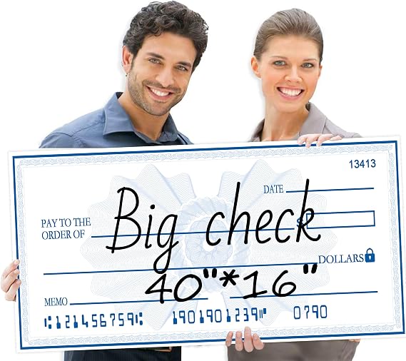 40x16" Double-Sided Waterproof Giant Check Dry Erase for Fundraisers