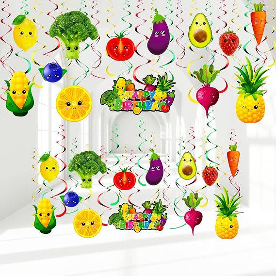 Syhood 30 Pack Hey One Bear Fruit Party Decor Dancing Fruit Hanging Swirls