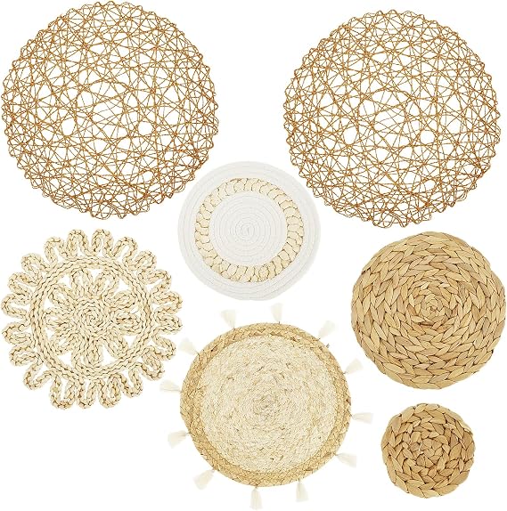 DJAPWPX 7Pcs Wall Basket Decor Set Round Wall Hanging Woven Basket Rustic Woven Basket Wall Decoration Handcrafted Basket Wall Art Decoration for Bedroom Wall Decor