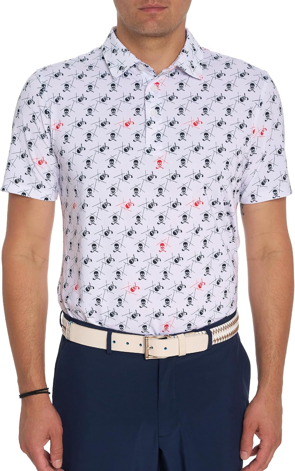 Robert Graham Men Stinger Short Sleeve Knit Polo, White, Large