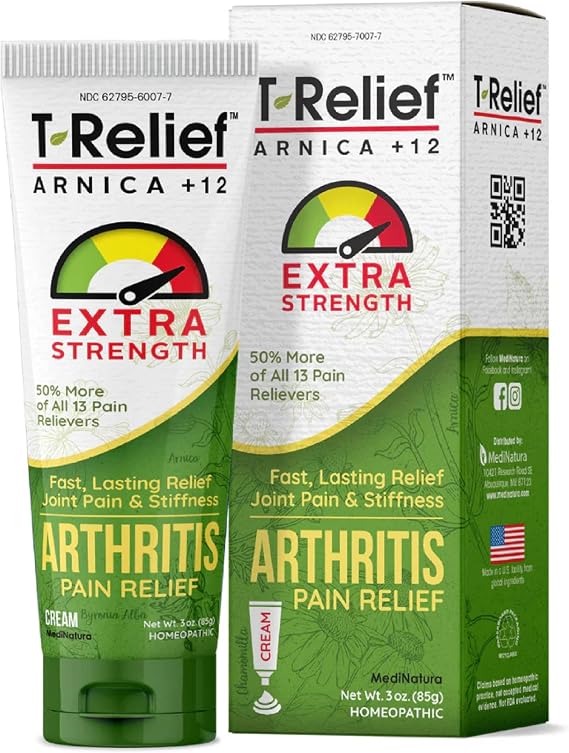MediNatura T-Relief Extra Strength Joint Aches Cream, Arnica +12, 3 oz