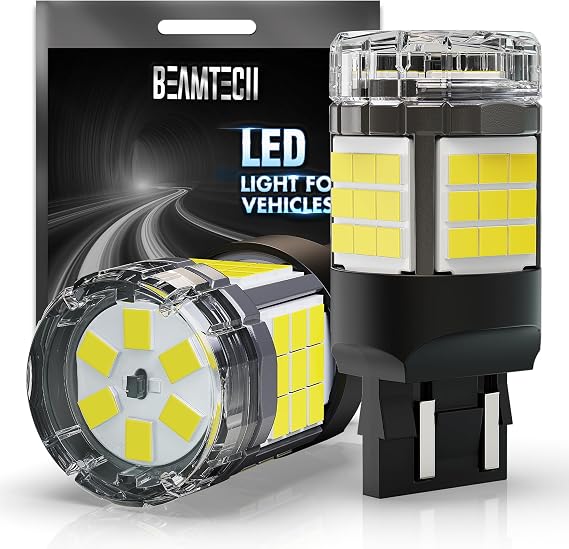 BEAMTECH 7440 7443 LED Bulbs Reverse Light, White 500% Brighter Tail Light | 2 PCS, 6500K White, Fit T20 7441 W21W WY21W 7440NA, DRL/Backup/Parking/Brake Lights