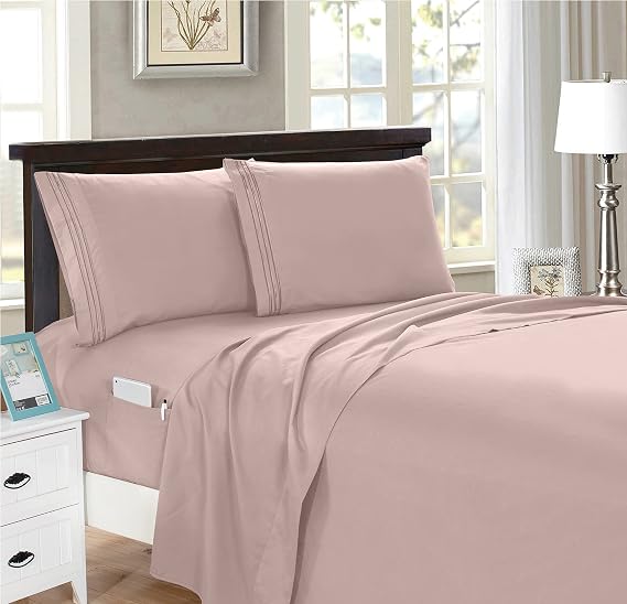 Elegant Comfort 4-Piece Smart Sheet Set - Luxury Soft 1500 Thread Count Egyptian Quality Microfiber, Wrinkle Resistant with Side Storage Pockets on Fitted Sheet, Queen, Dusty Rose