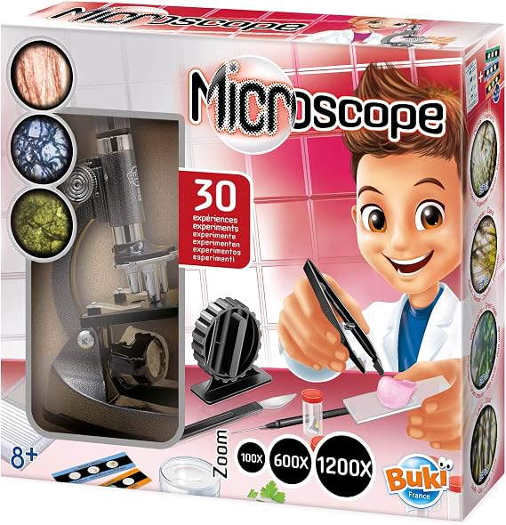 Buki Microscope for Kids with 30 Science Experiments - Childrens STEM Kit with 200x to 1200x Magnification, LED Light, Metal Body, Slides, Vials & Illustrated Booklet - Child's Educational Toy Ages 8+ | Childrens STEM Kit, 200x to 1200x Magnification, LED Light, Metal Body, Slides, Vials & Illustrated Booklet