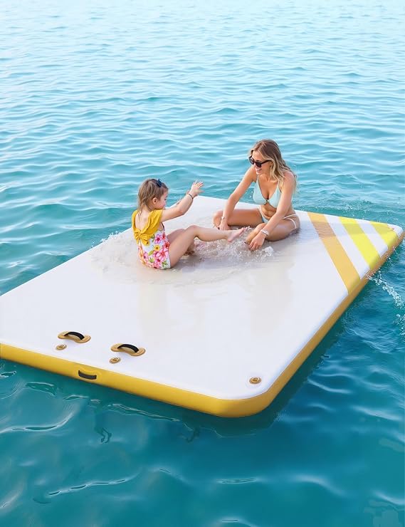 Inflatable Floating Dock, 1.8 x 1.5m Non-Slip Air Dock Platform with Reef-Ready Abrasion-Proof Bottom, No Warp No Bend Pure Stability, Air Dock Platform Floating Island Raft for Ocean, Lake, Beach