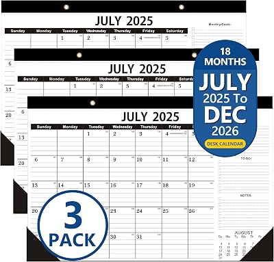 Desk Calendar 2025-2026,3 PACK-Calendar 2025-2026,July 2025 to Dec 2026,18 Months Desk Calendar with First Layer PVC