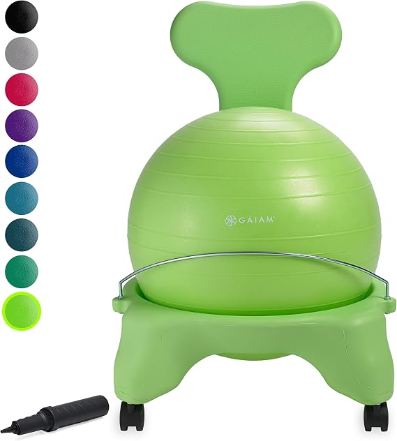 Gaiam Classic Balance Ball Chair Ergonomic Stability Chair for Desk & Office | Yoga Ball Seat with Base, Air Pump, Exercise Guide | Improves Posture & Core Strength (300 lb Capacity)