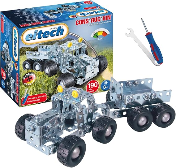 Eitech Tractor with Trailer Educational STEM Toy- Intro to Engineering and STEAM Learning, Build and Play Steel Construction Set with 190 Pieces